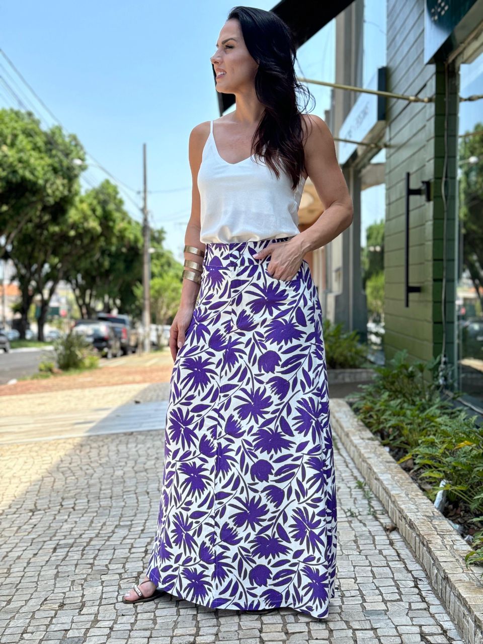 Saia Em Linho Malu Floral