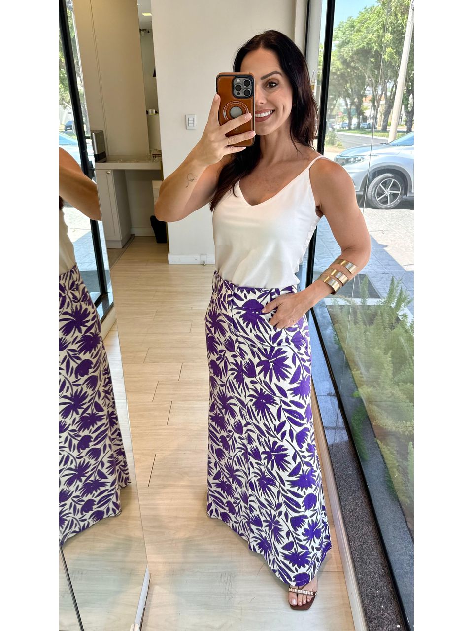 Saia Em Linho Malu Floral