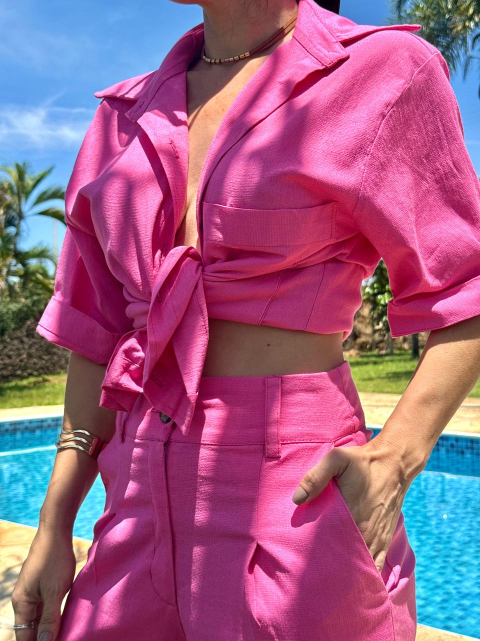 Conjunto Em Linho Coraline Rosa Chiclete - Arpaia