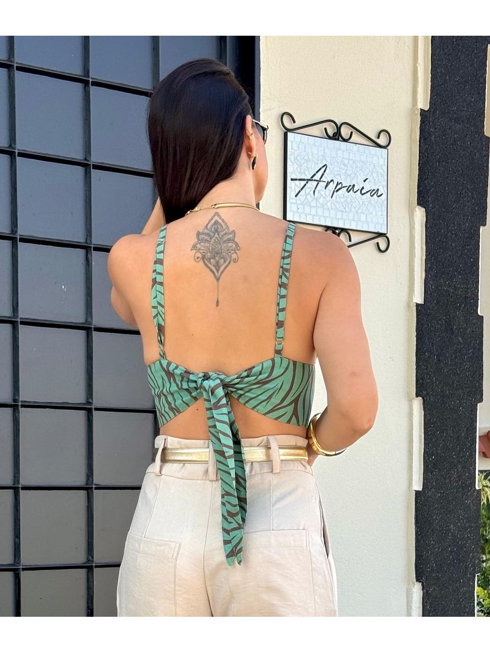 Top Linho Estampado Aida Folhas