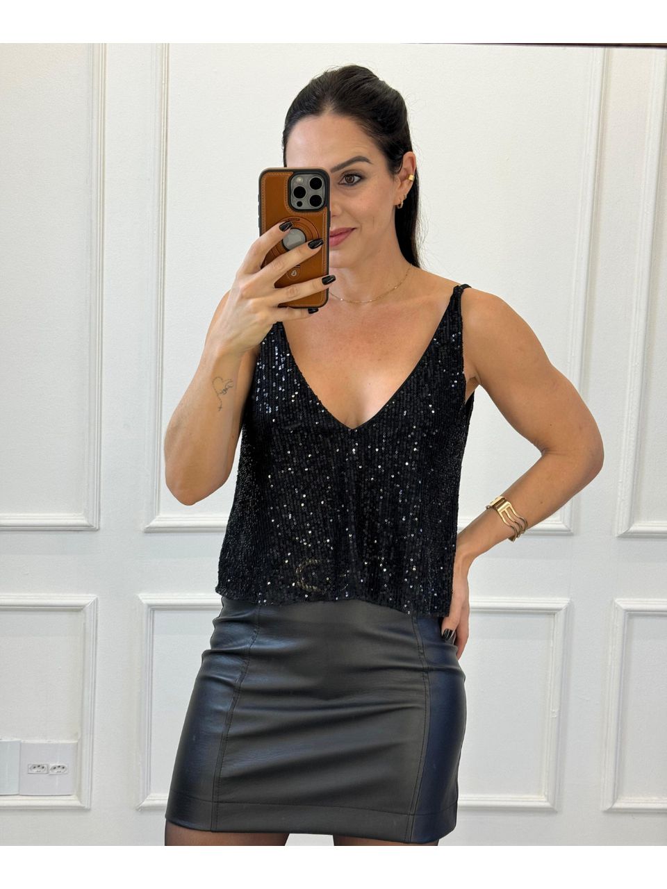 Cropped Paetê Virginia Preto