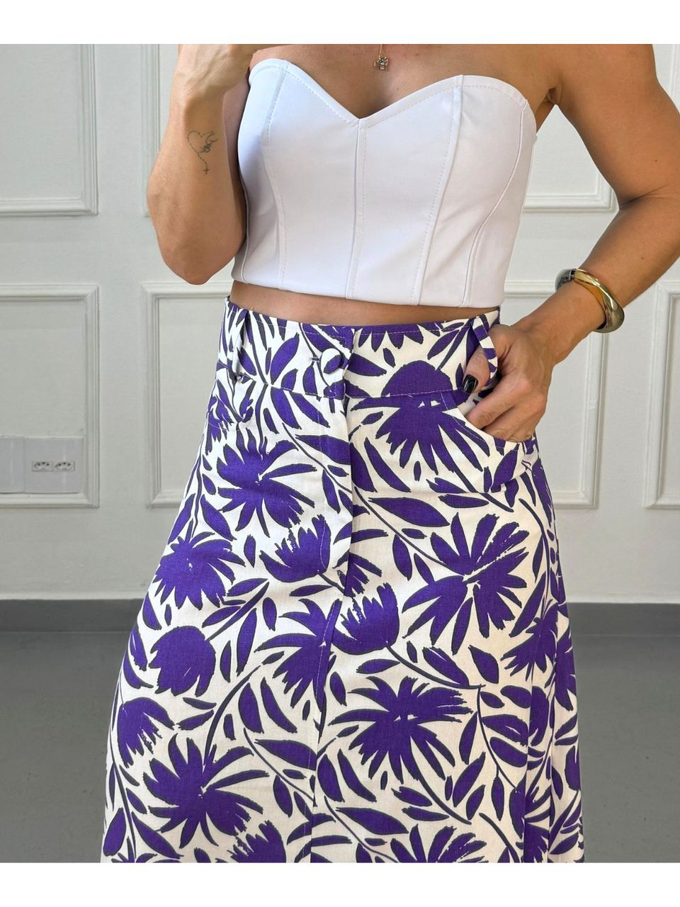 Saia Em Linho Malu Floral