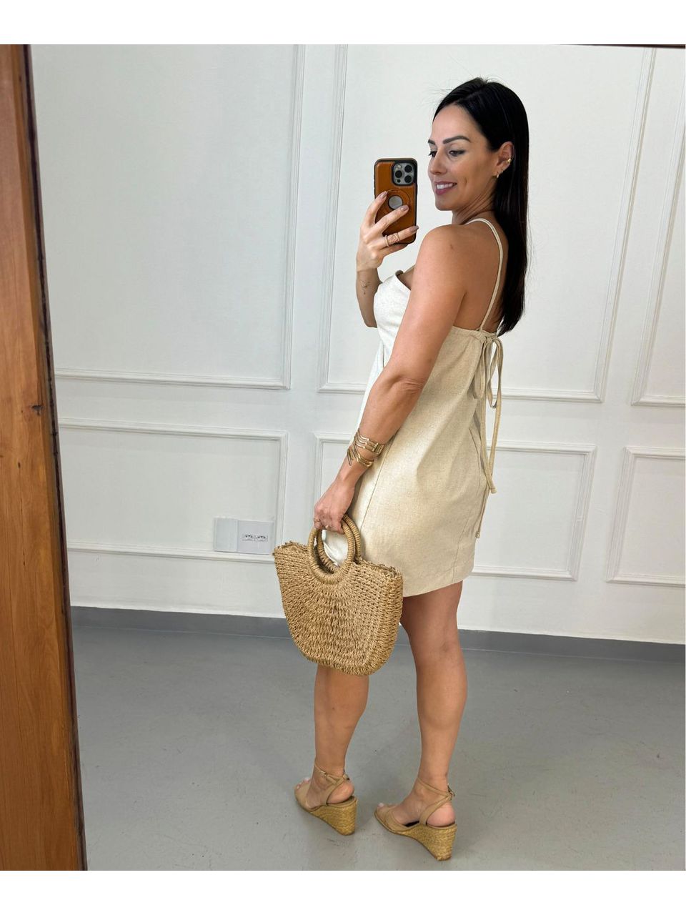 Vestido Linho Selene Cru Natural Frente Única