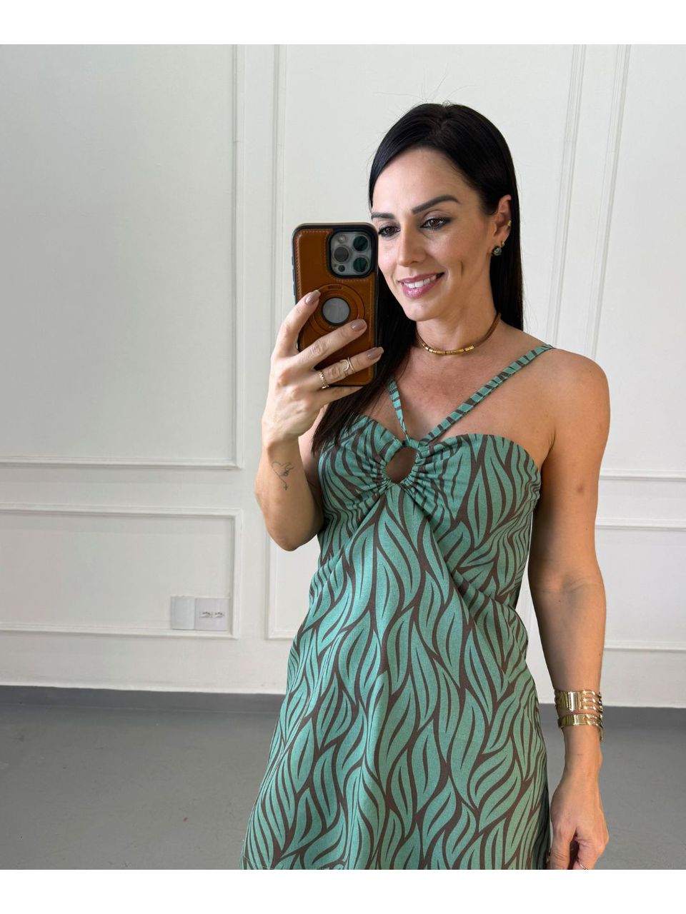 Vestido Linho Selene Folhas