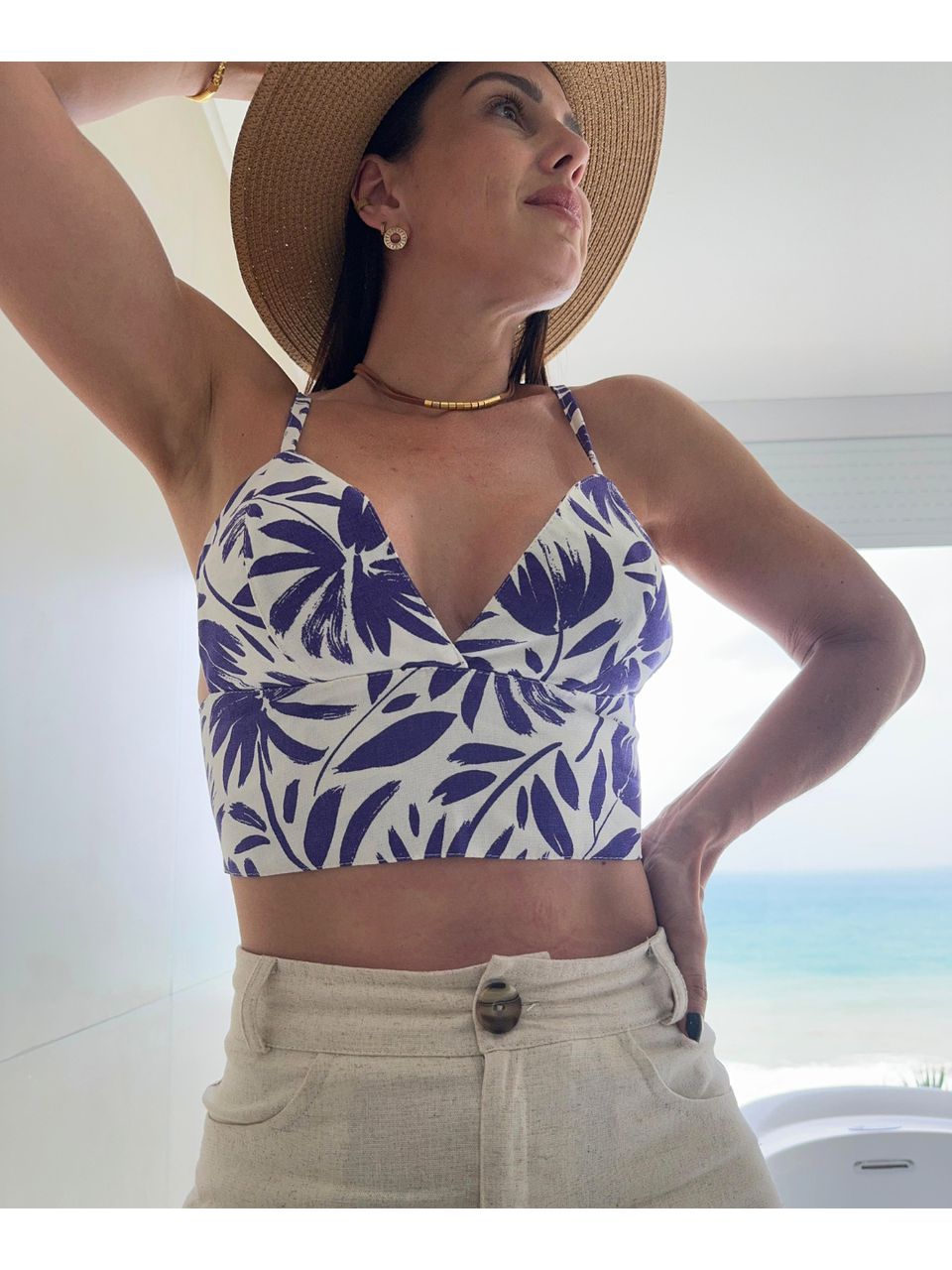 Top Aida Floral Linho Estampado Floral - Arpaia