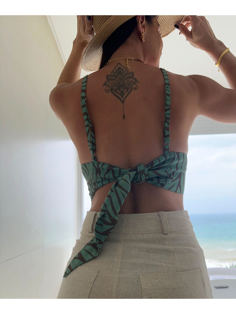 Top Linho Estampado Aida Folhas