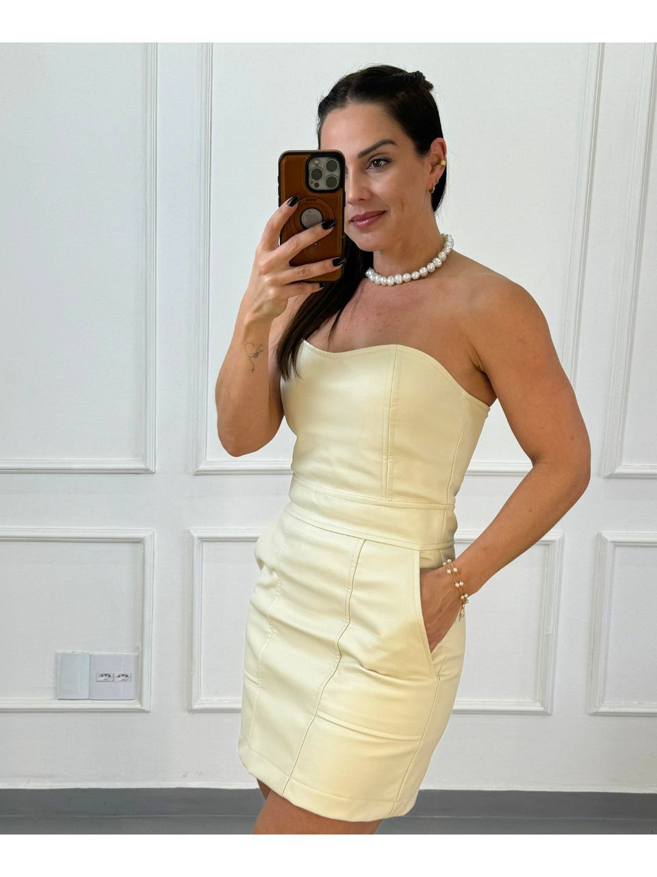 Vestido Tomara que Caia Courino Dri Ferreira Creme