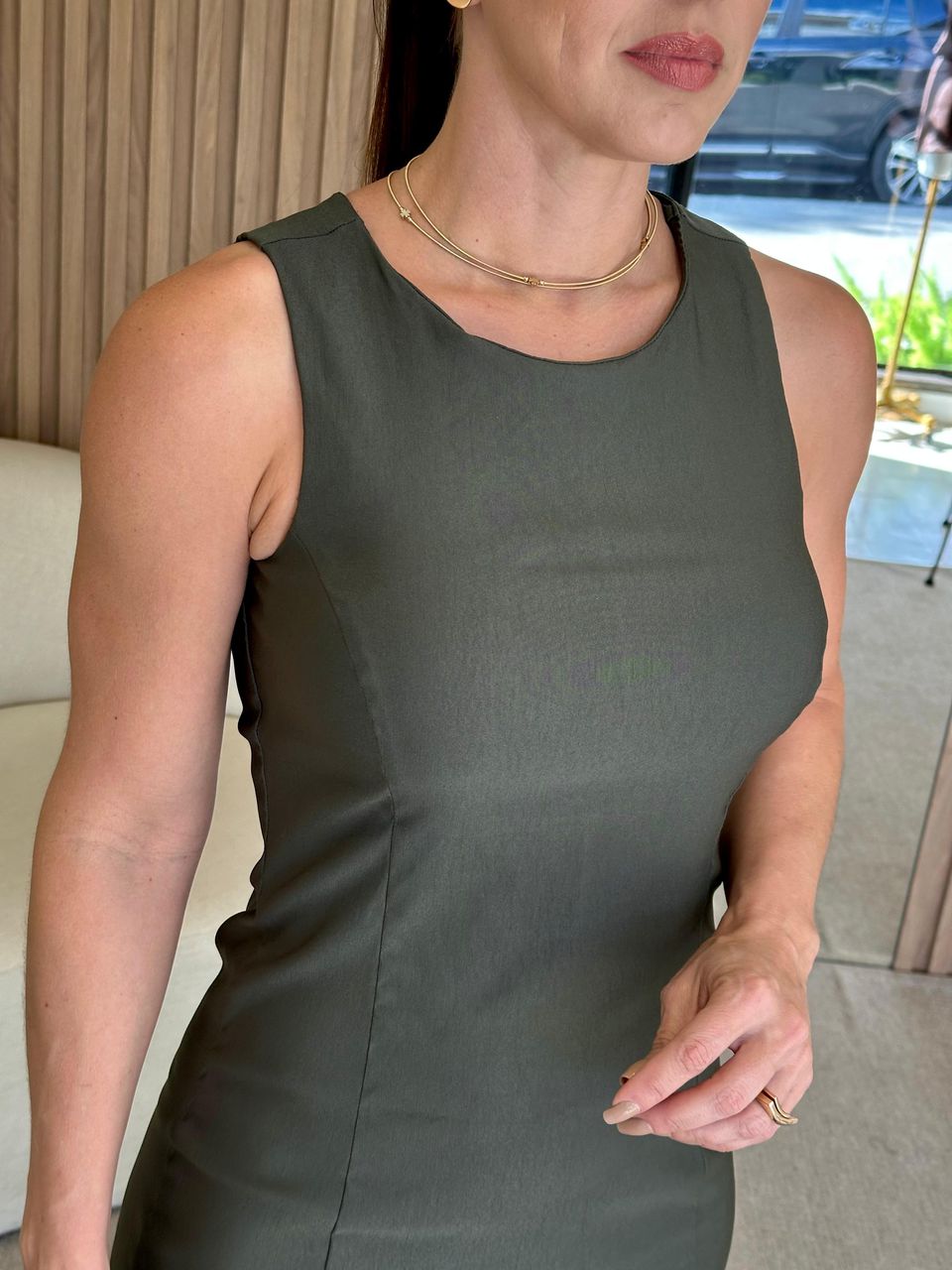 Vestido Tubinho Alfaiataria Chloé Verde Oliva