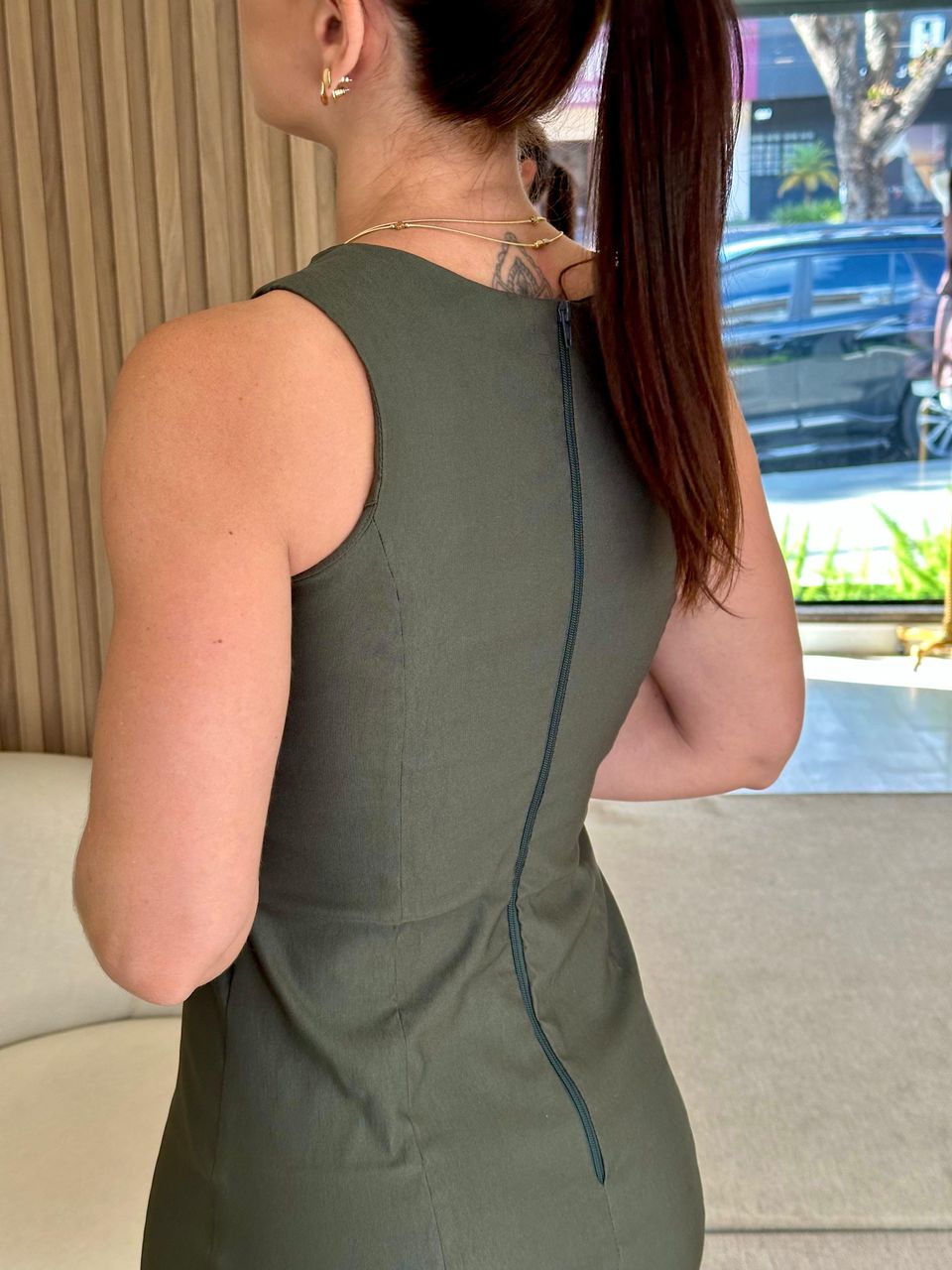 Vestido Tubinho Alfaiataria Chloé Verde Oliva