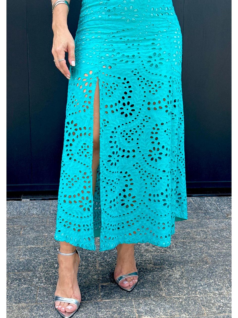 Vestido Longo em Laise Turquesa Anne
