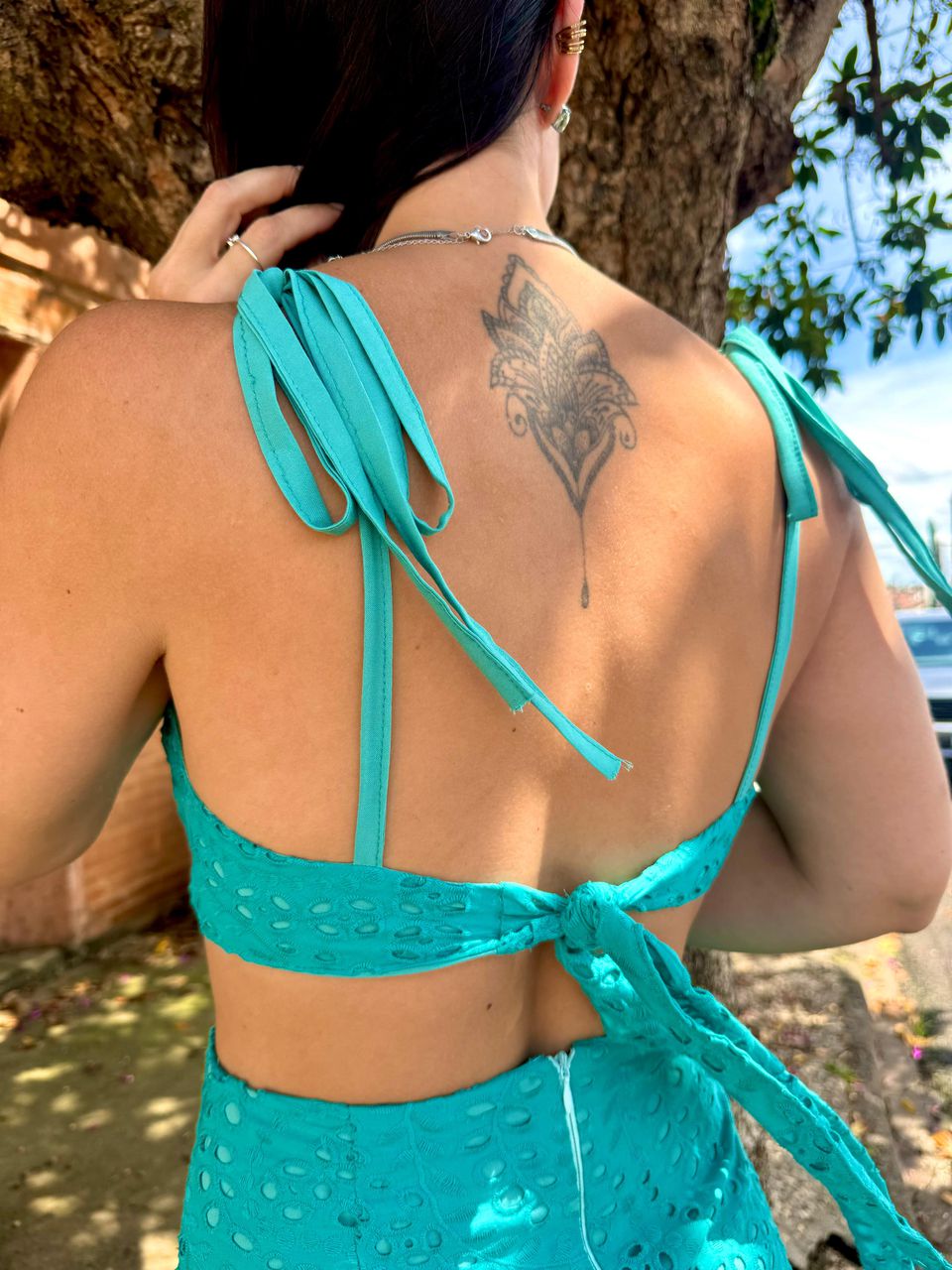 Vestido Longo em Laise Turquesa Anne