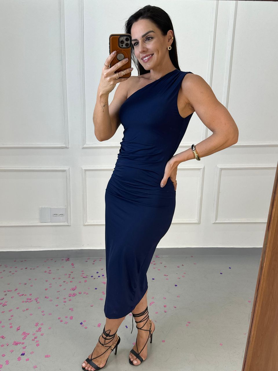 Vestido Antônia Midi Nula Manga Azul Marinho - Arpaia