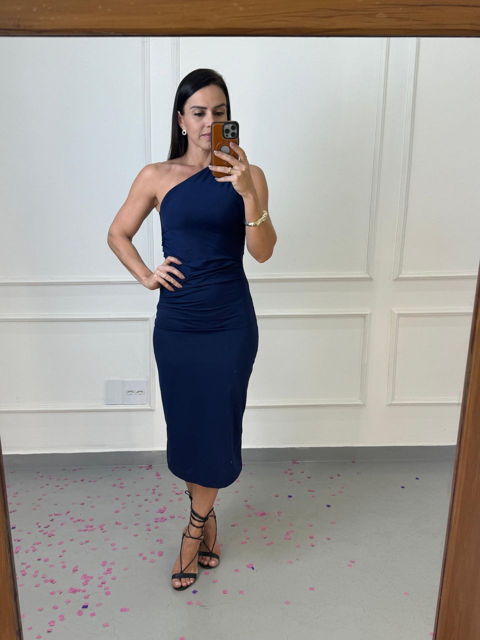 Vestido Antônia Midi Nula Manga Azul Marinho