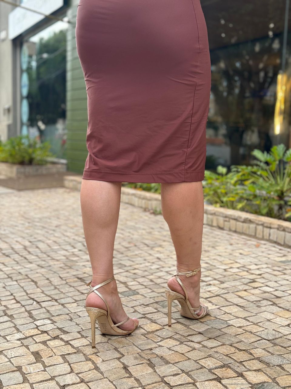 Vestido Antônia Midi Nula Manga Marrom