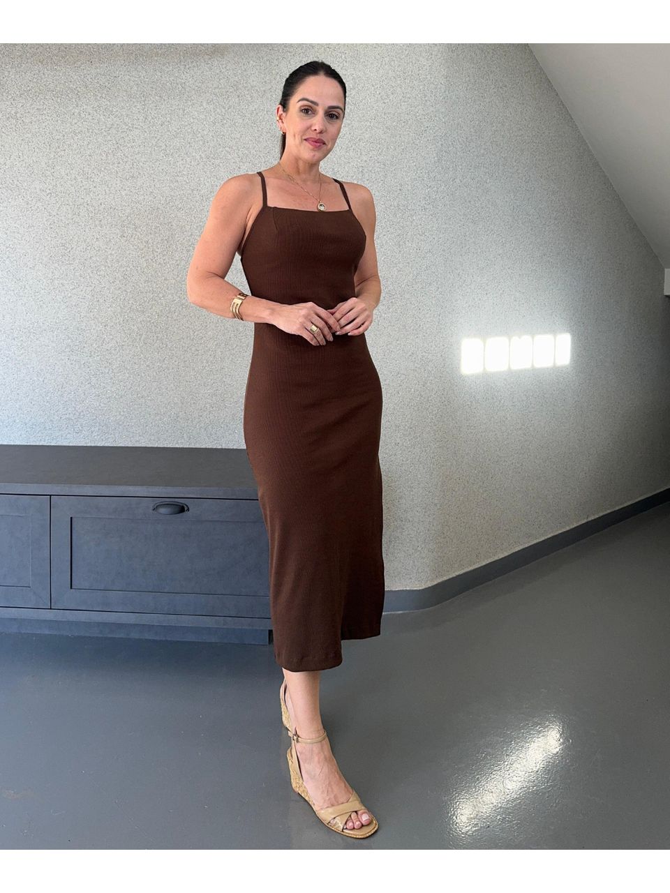Vestido Midi Céline Marrom