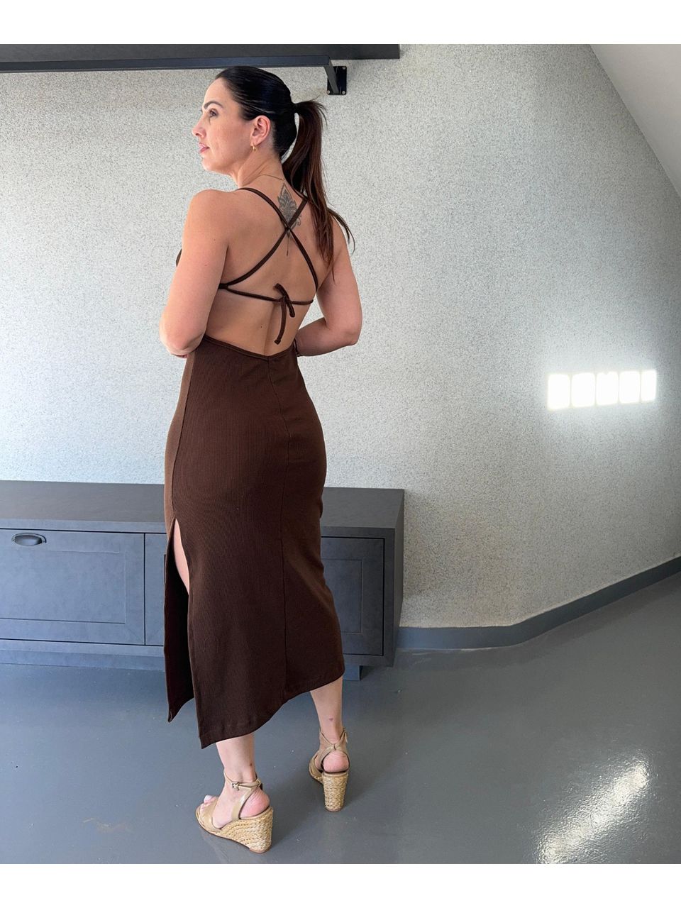 Vestido Midi Céline Marrom - Arpaia