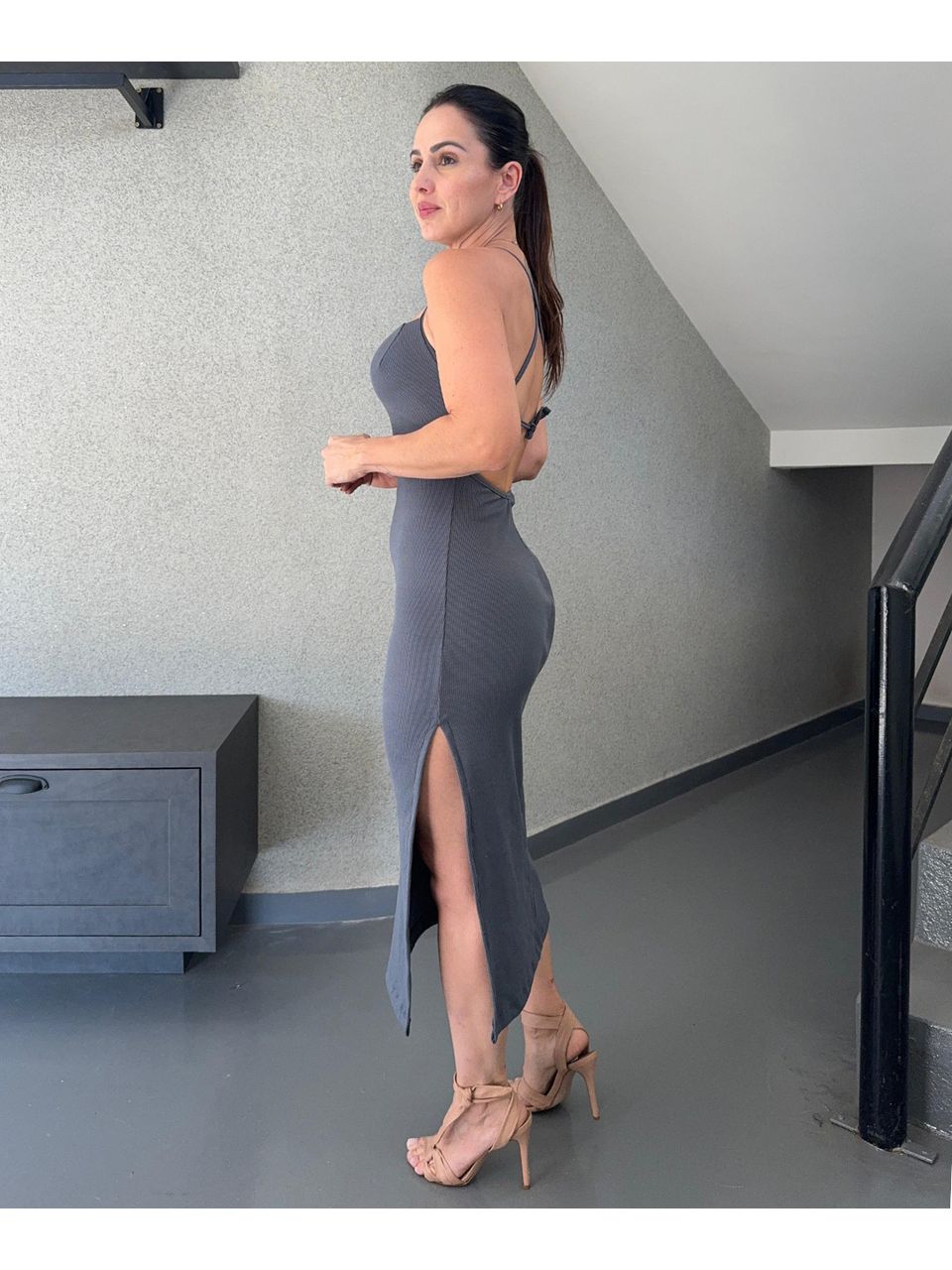 Vestido Midi Céline Cinza