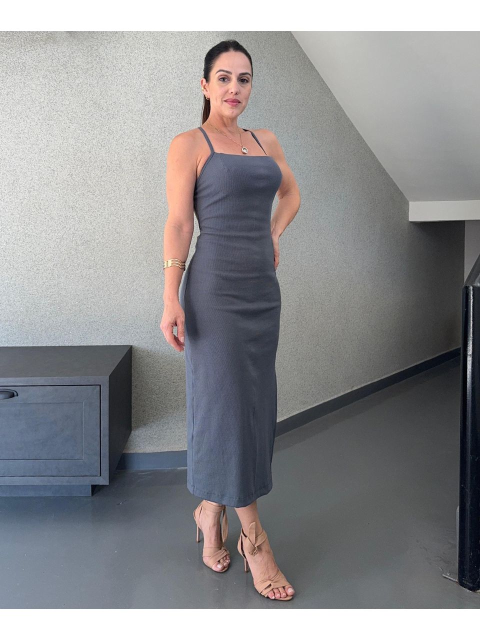 Vestido Midi Céline Cinza - Arpaia