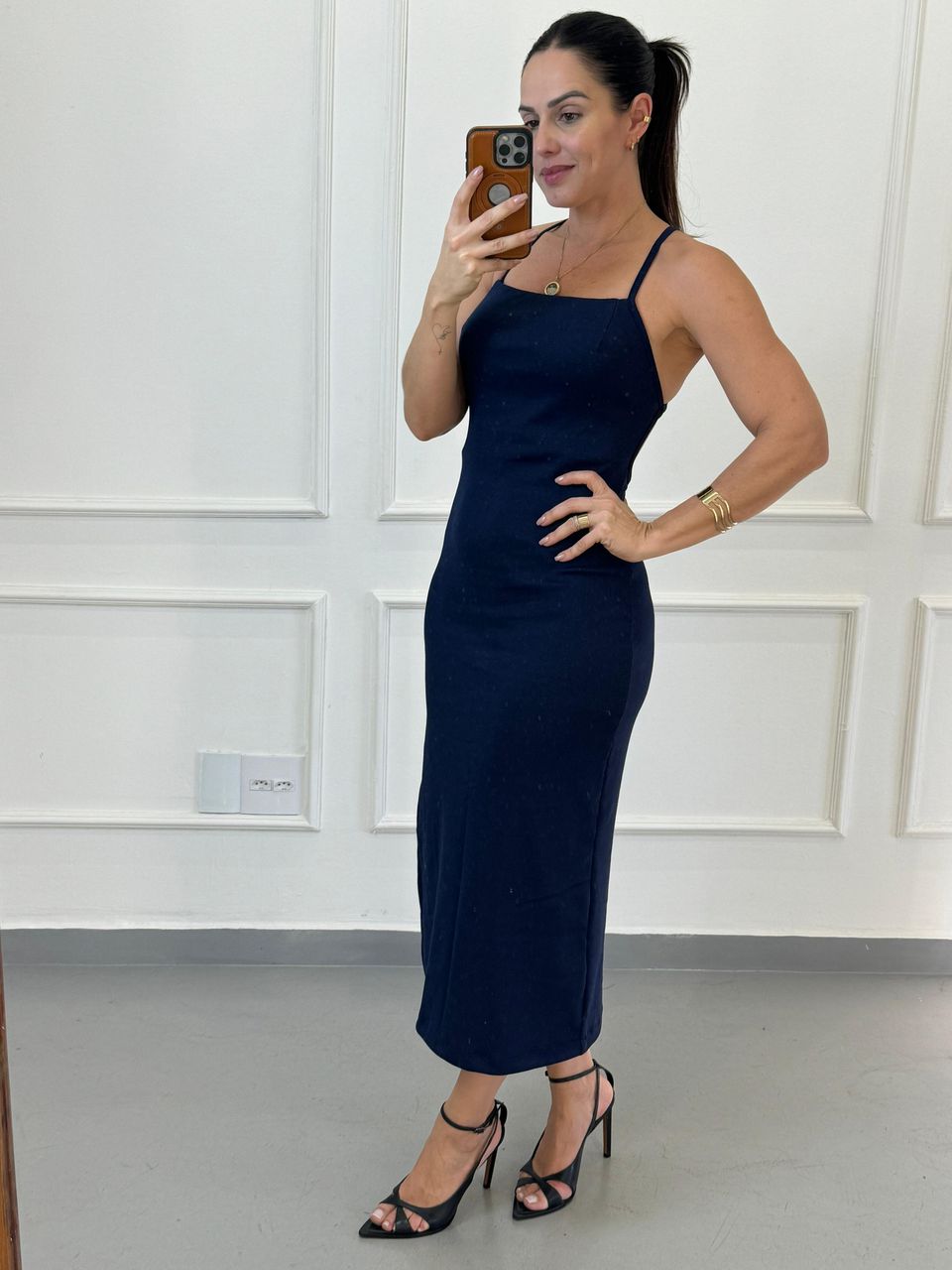 Vestido Midi Céline Azul Marinho - Arpaia