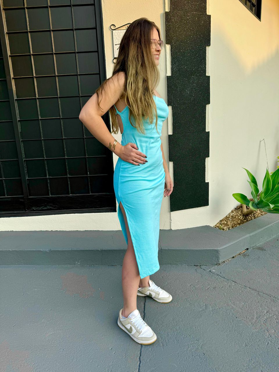 Vestido Midi Céline Azul Piscina