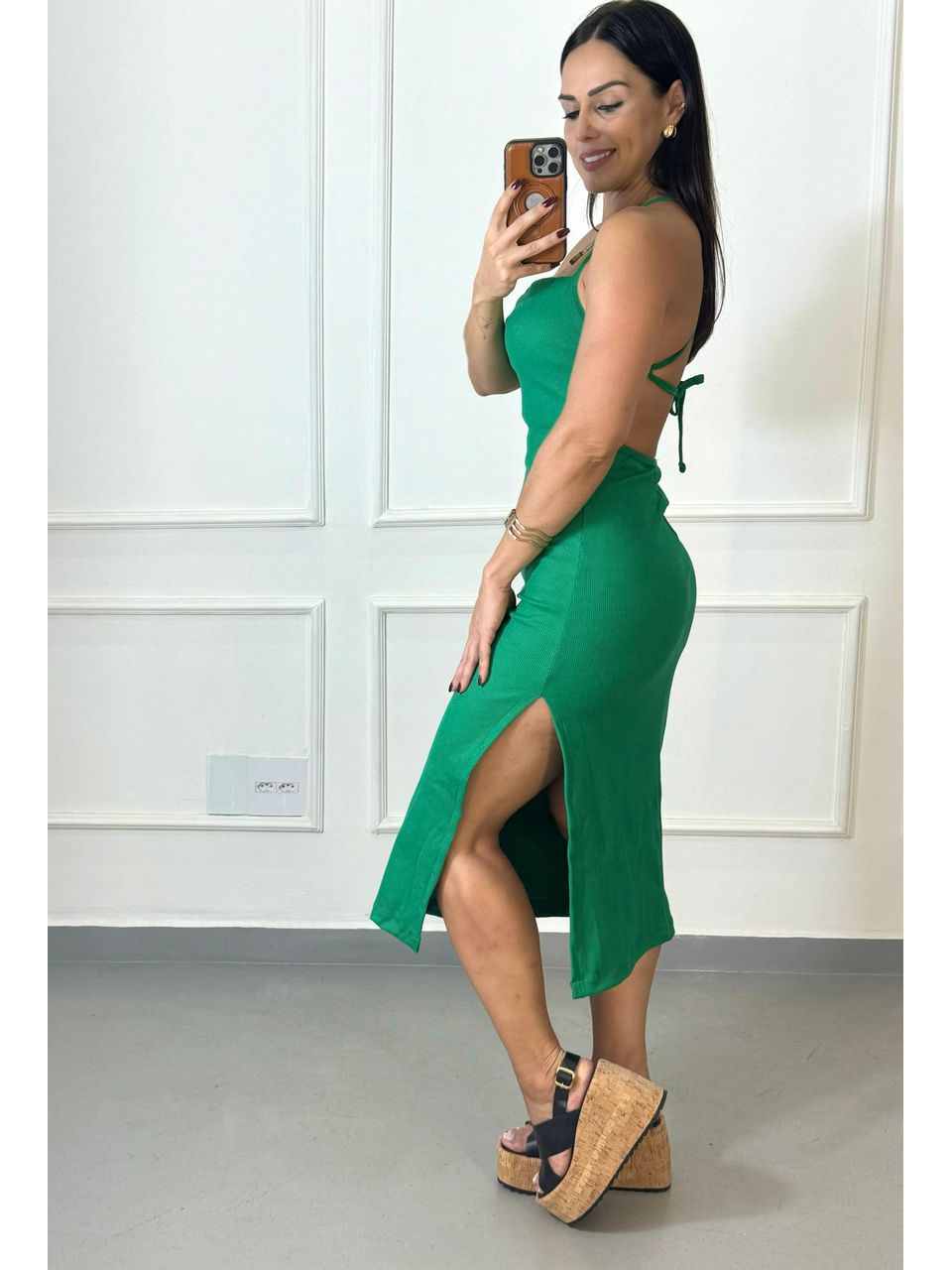 Vestido Midi Céline Verde Bandeira