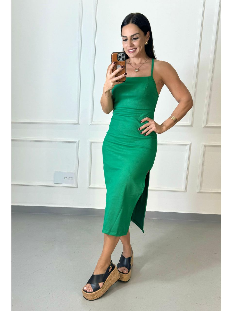 Vestido Midi Céline Verde Bandeira - Arpaia