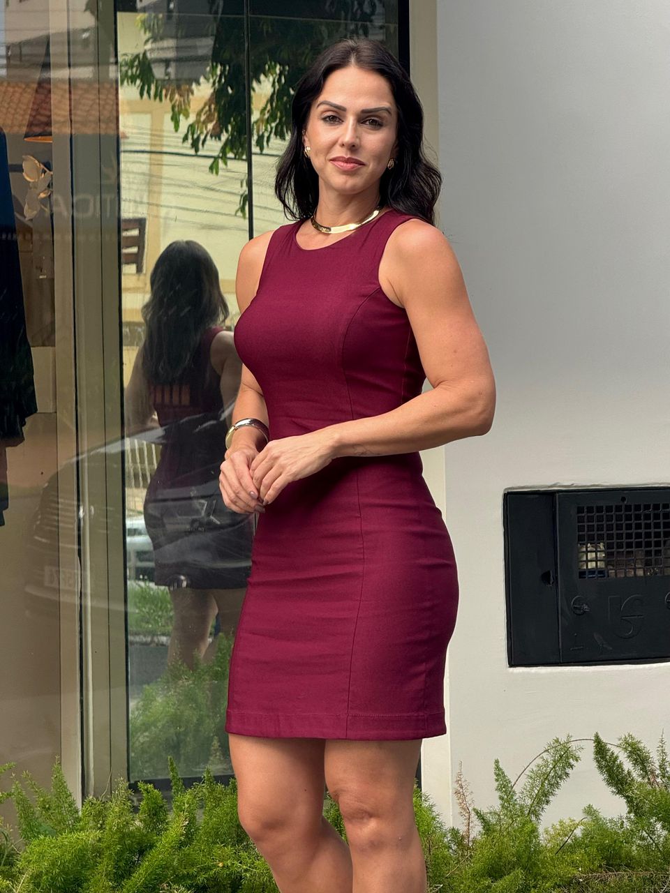 Vestido Tubinho Alfaiataria Chloé Merlot - Arpaia