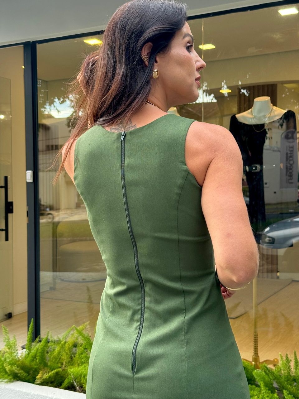 Vestido Tubinho Alfaiataria Chloé Verde Militar