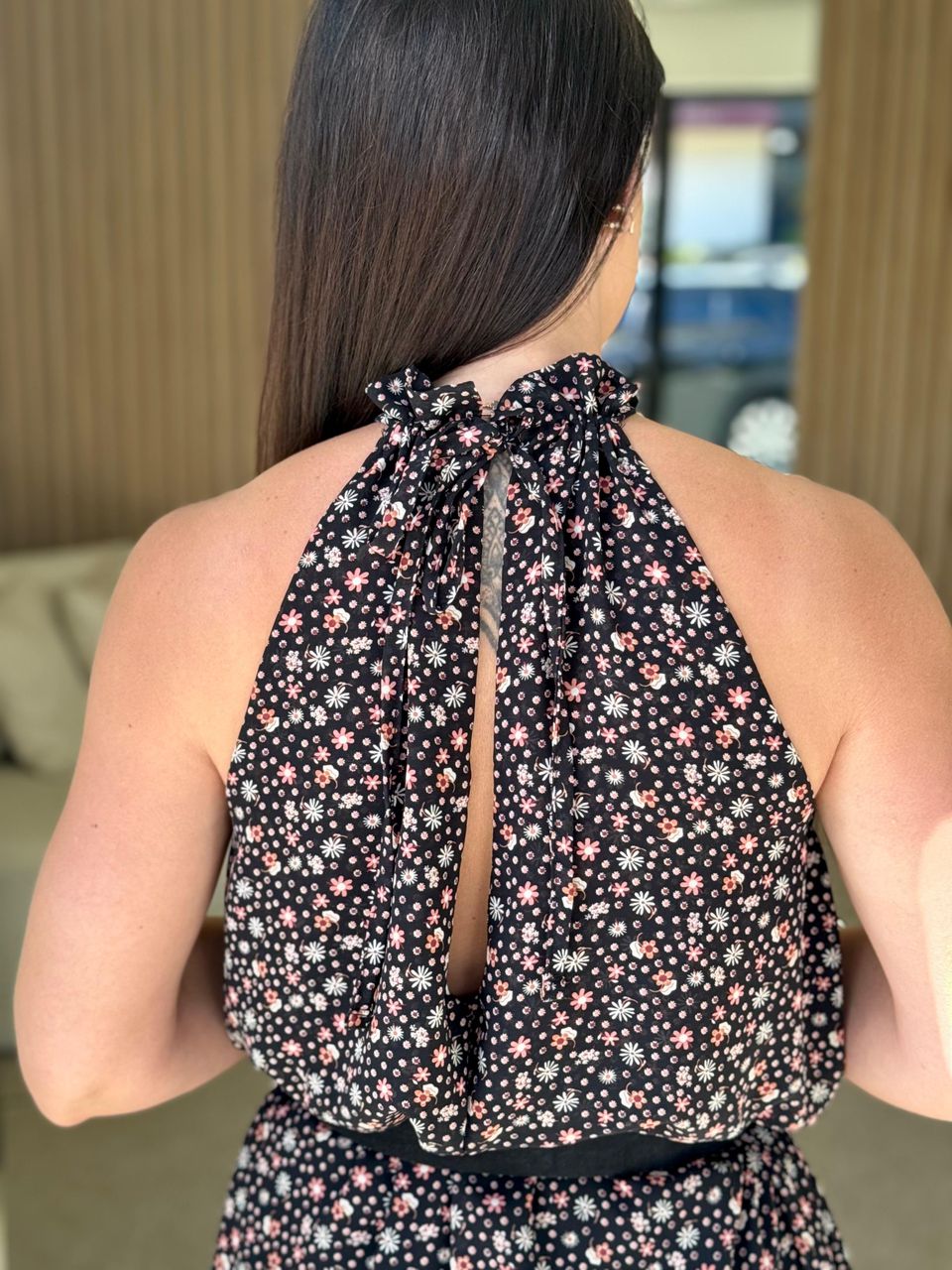 Vestido Chiffon Floral Preto Constance 