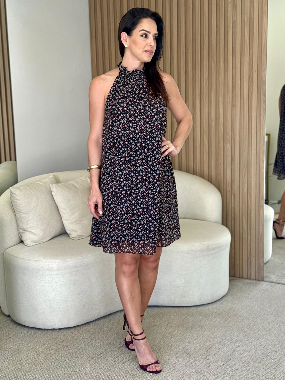 Vestido Chiffon Floral Preto Constance 