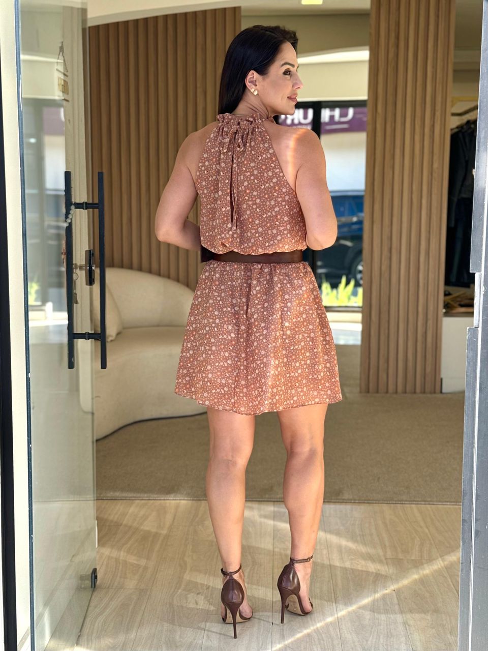 Vestido Chiffon Floral Nude Constance