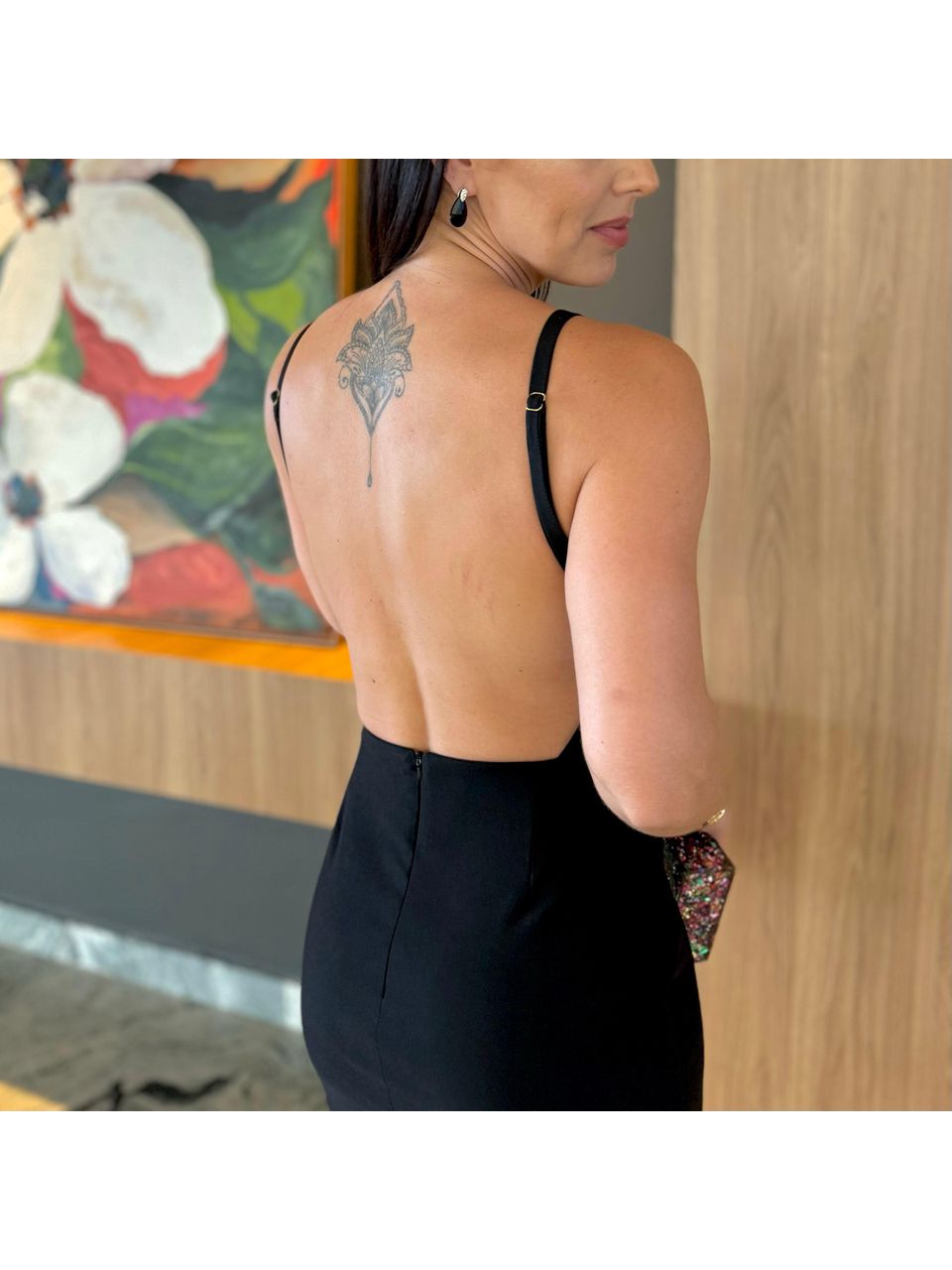 Vestido Midi Costas Abertas Diamond Preto