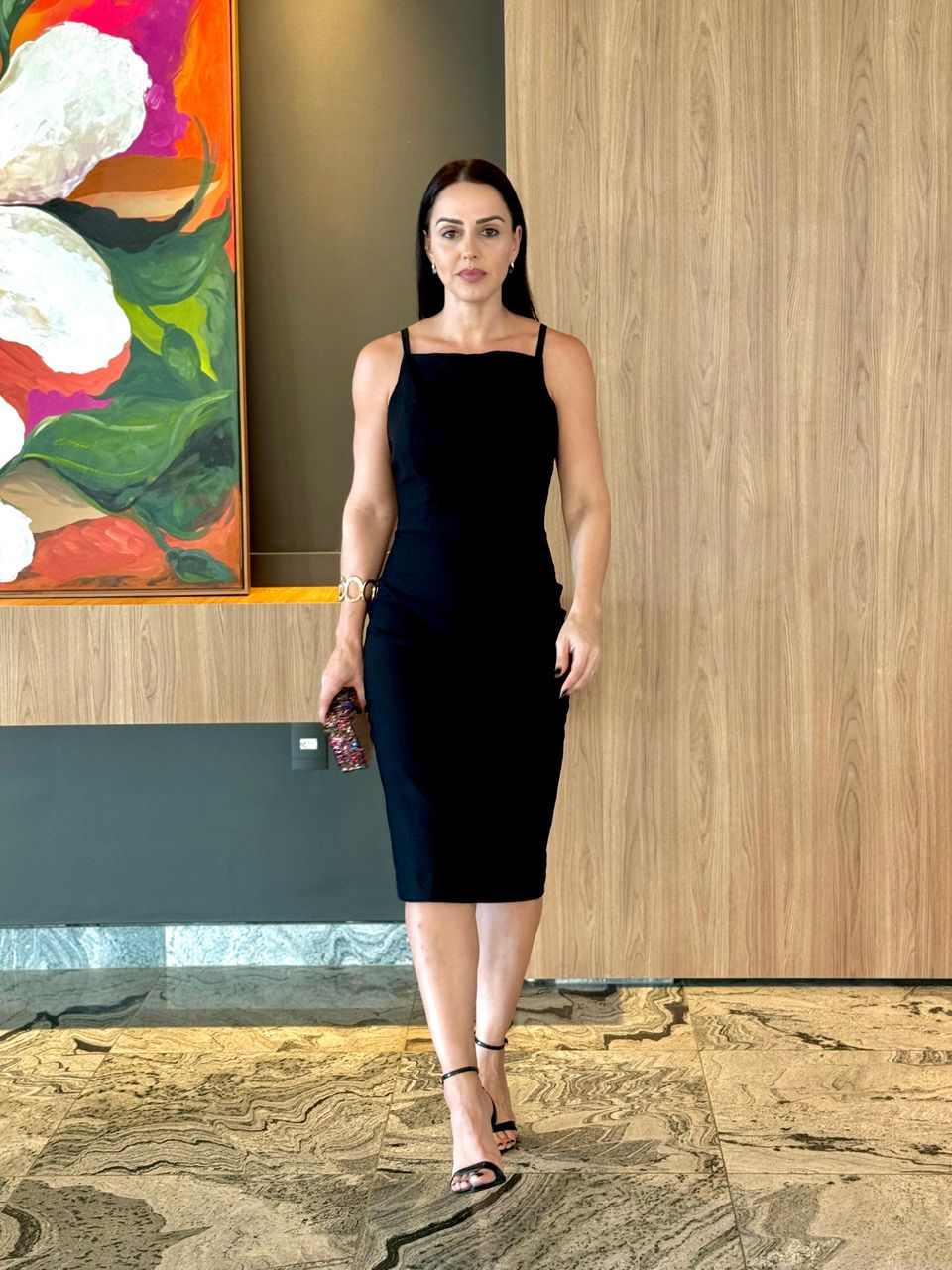 Vestido Midi Costas Abertas Diamond Preto