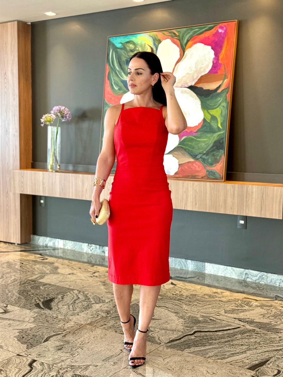 Vestido Midi Costas Abertas Diamond Vermelho