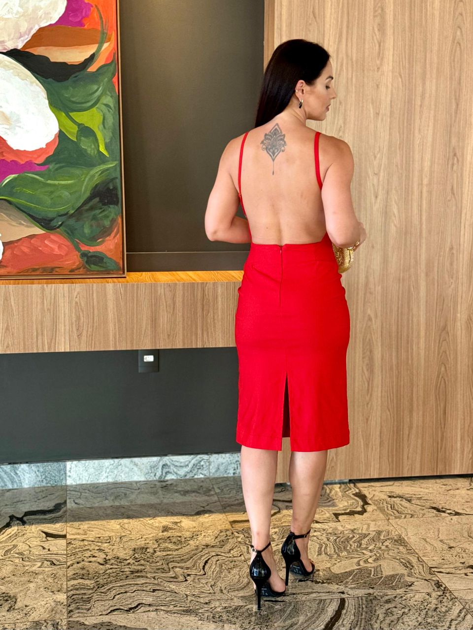 Vestido Midi Costas Abertas Diamond Vermelho - Arpaia