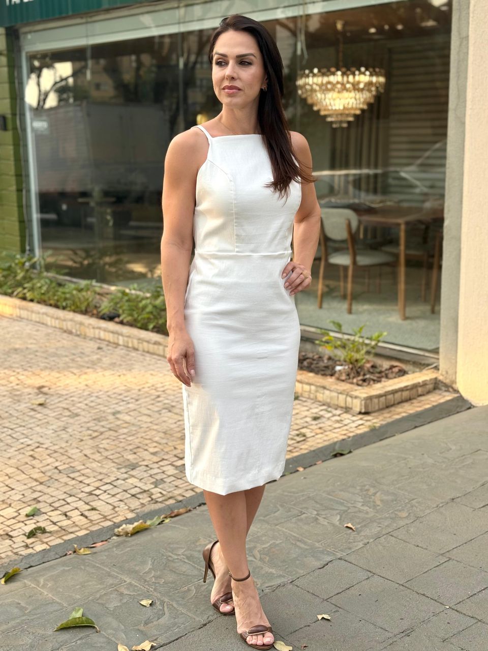 Vestido Midi Costas Abertas Diamond Off White