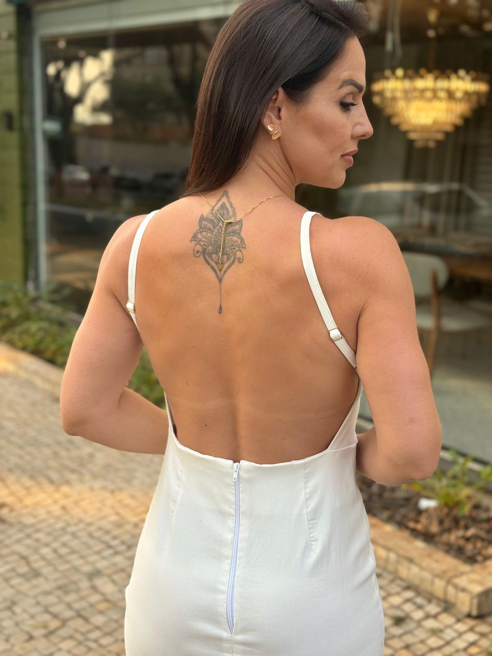 Vestido Midi Costas Abertas Diamond Off White