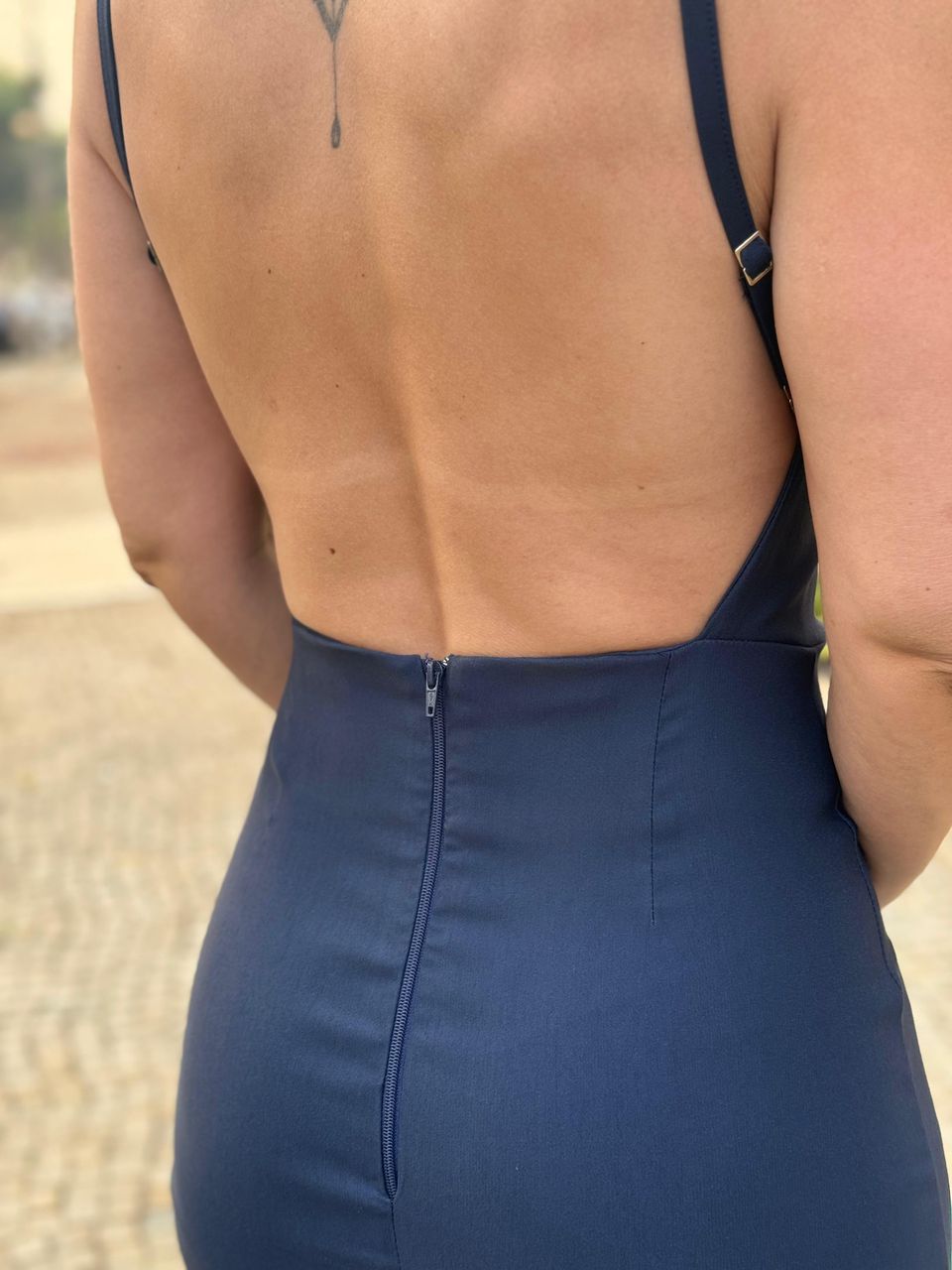 Vestido Midi Costas Abertas Diamond Azul Marinho