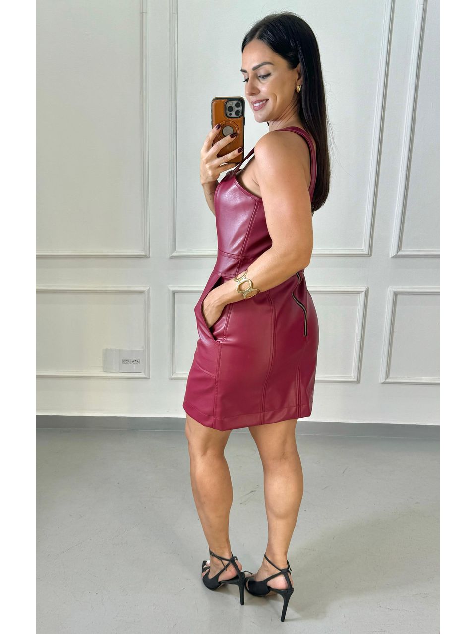Vestido Courino com Alça Dri Cabernet