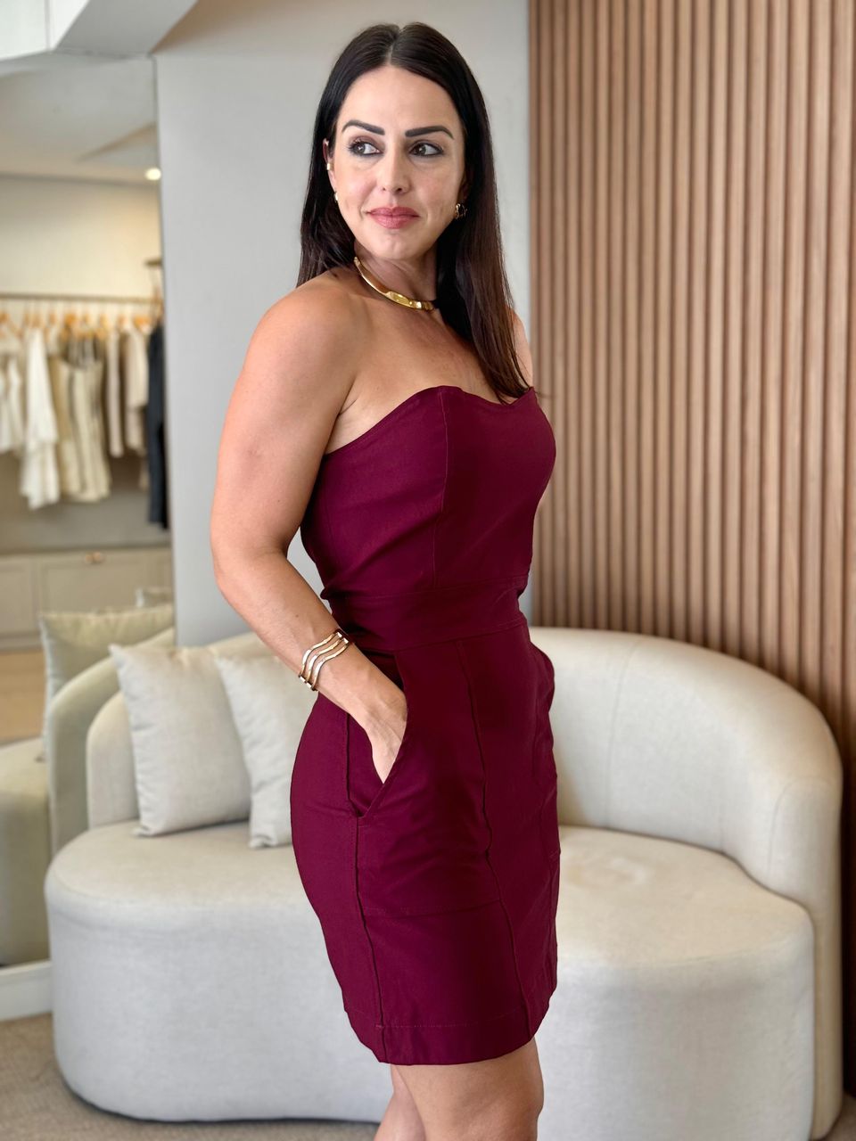 Vestido Tomara que Caia Alfaiataria Dri Merlot - Arpaia