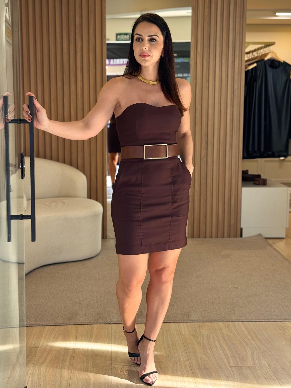 Vestido Tomara que Caia Alfaiataria Coffee Dri