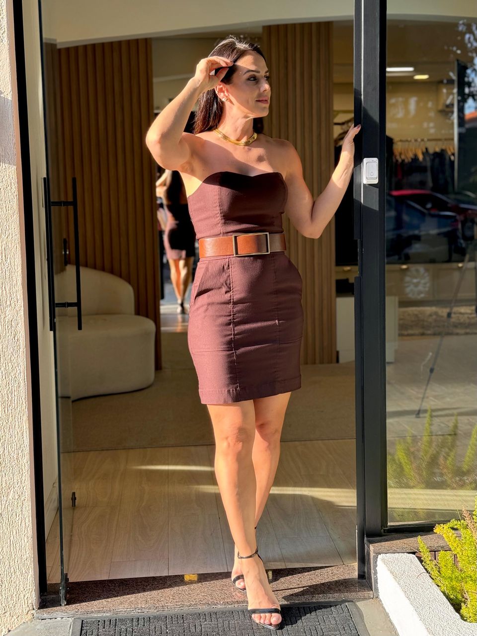 Vestido Tomara que Caia Alfaiataria Coffee Dri