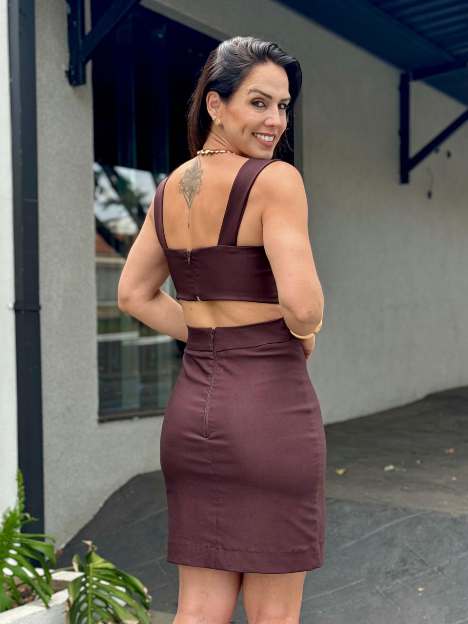 Vestido Curto Eleonora Coffee