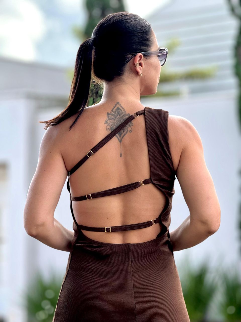 Vestido Midi Canelado Nula Manga Mohana Café
