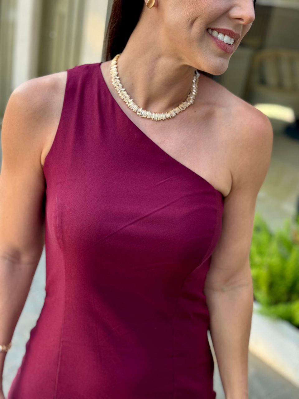 Vestido Curto Nula Manga Romana Merlot