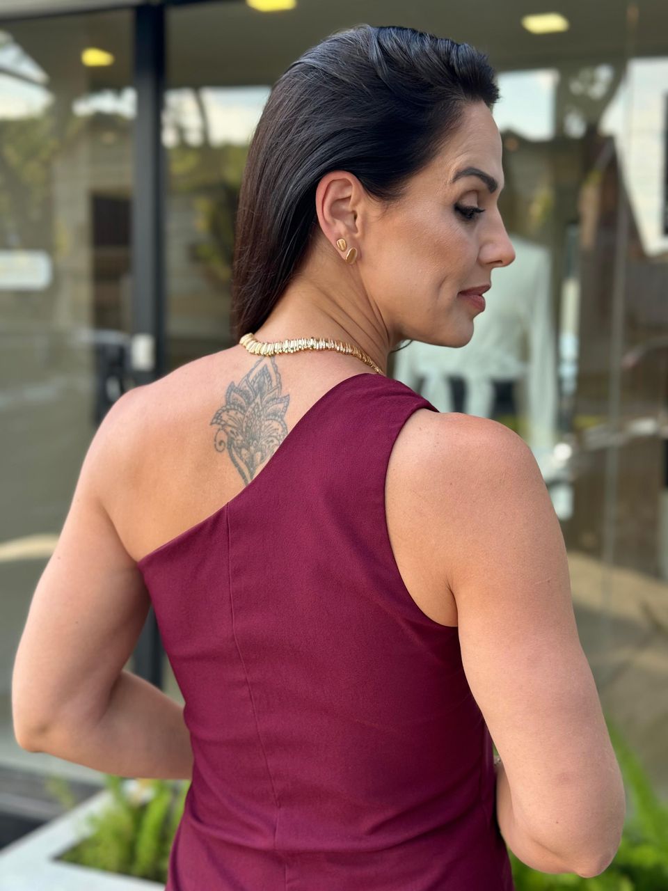 Vestido Curto Nula Manga Romana Merlot