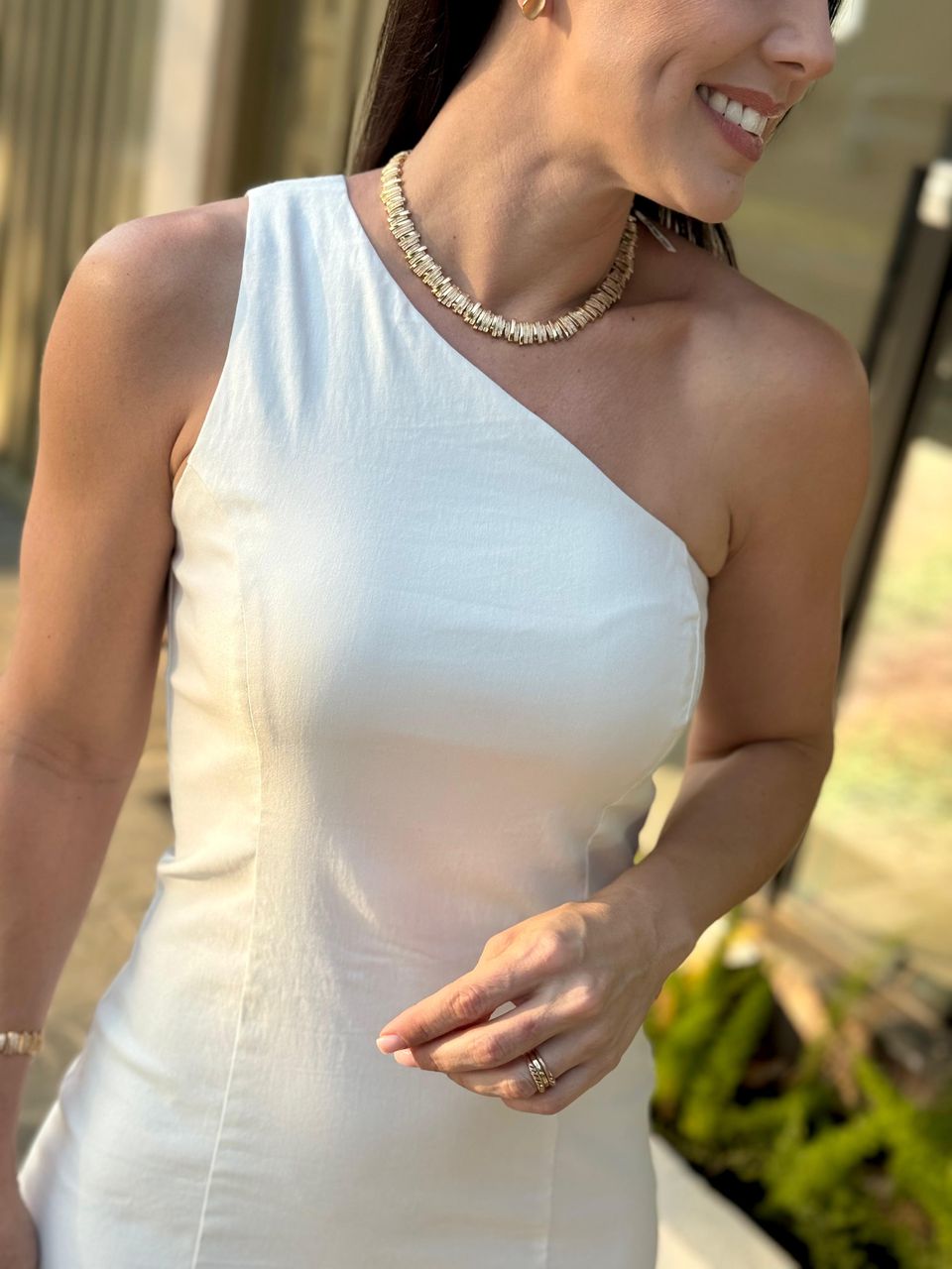 Vestido Curto Nula Manga Romana Off White