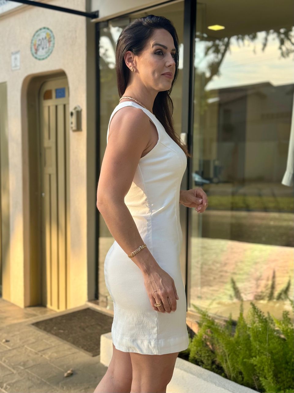 Vestido Curto Nula Manga Romana Off White