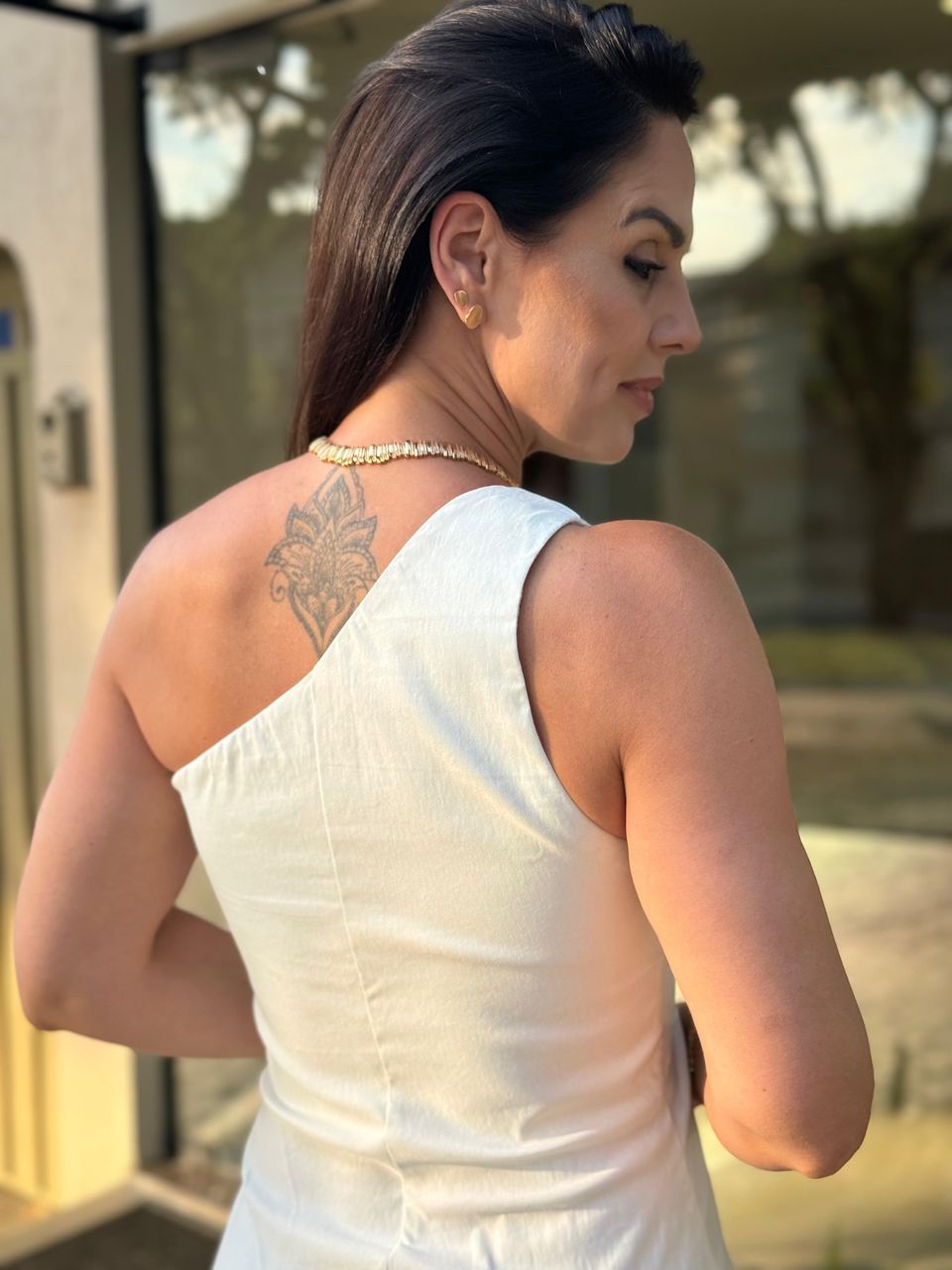 Vestido Curto Nula Manga Romana Off White