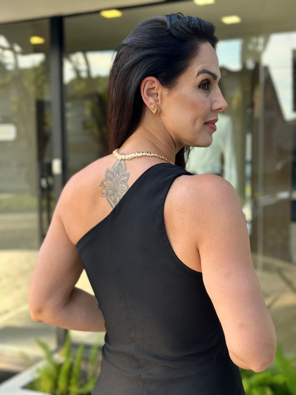 Vestido Curto Nula Manga Romana Preto